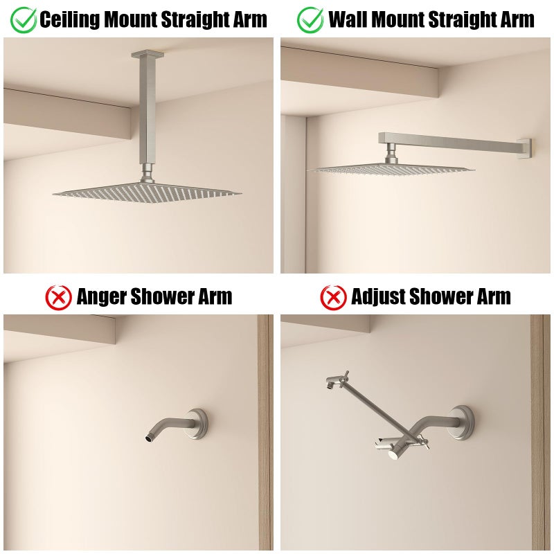 BESy 12 Inch Rain Shower Head, 12" Square Rainfall & High Pressure Stainless Steel Bath Shower Head, 1/16" Ultra Thin, Waterfall Full Body Coverage with Silicone Nozzle, Non Fingerprint Brushed Finish - Image 5